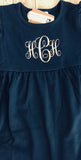 Long Sleeve Monogram Girls Ruffle Smocked Cotton Empire Dress, School Outfit - Memes Custom Stitches LLC