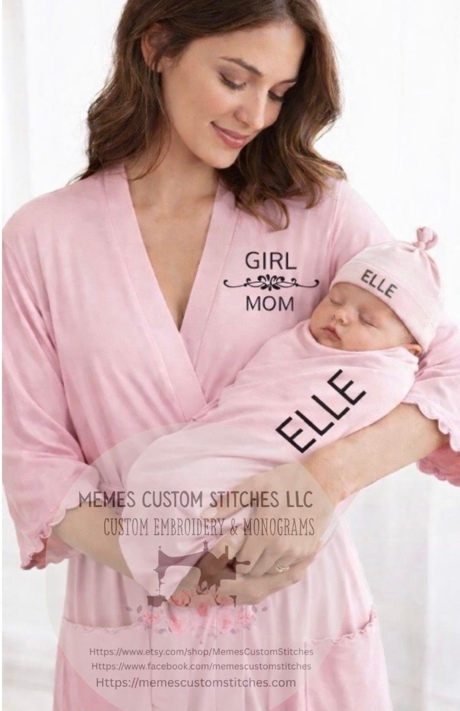 Matching Mommy Robe and Personalized Newborn Swaddling Set Gift - Memes Custom Stitches LLC