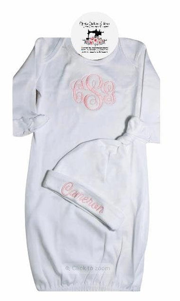 Monogram Baby GIRL Home Coming Ruffle Sleep Gown Cap Blanket Newborn Shower Gift - Memes Custom Stitches LLC