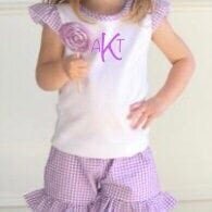 Monogram Baby Toddler Girls Flutter Sleeve Gingham Tshirt and Gingham Shorts Matching Set - Memes Custom Stitches LLC