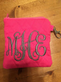 Monogram/ Initial Quilted Personalized Zipper Coin Purse/Pouch Gifts for Her - Memes Custom Stitches LLC