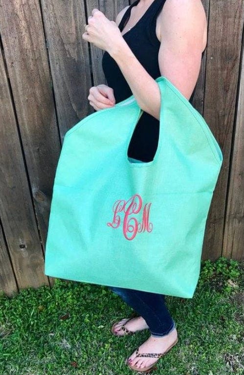 Monogram Jute Beach Tote Shopping Bag - Memes Custom Stitches LLC