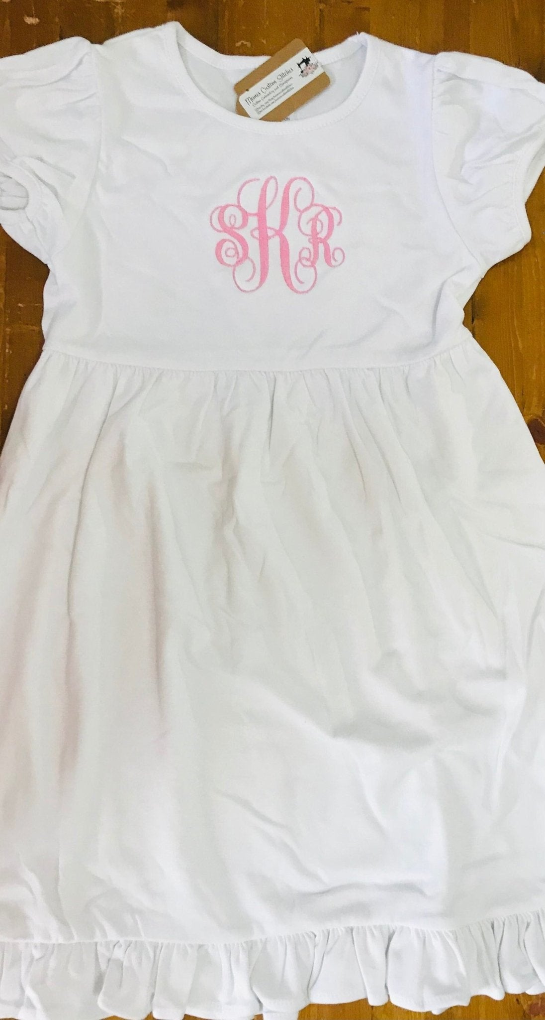 Monogram Name Baby Toddler Girls Smocked Ruffle Cotton Empire School Dress - Memes Custom Stitches LLC