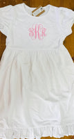 Monogram Name Baby Toddler Girls Smocked Ruffle Cotton Empire School Dress - Memes Custom Stitches LLC