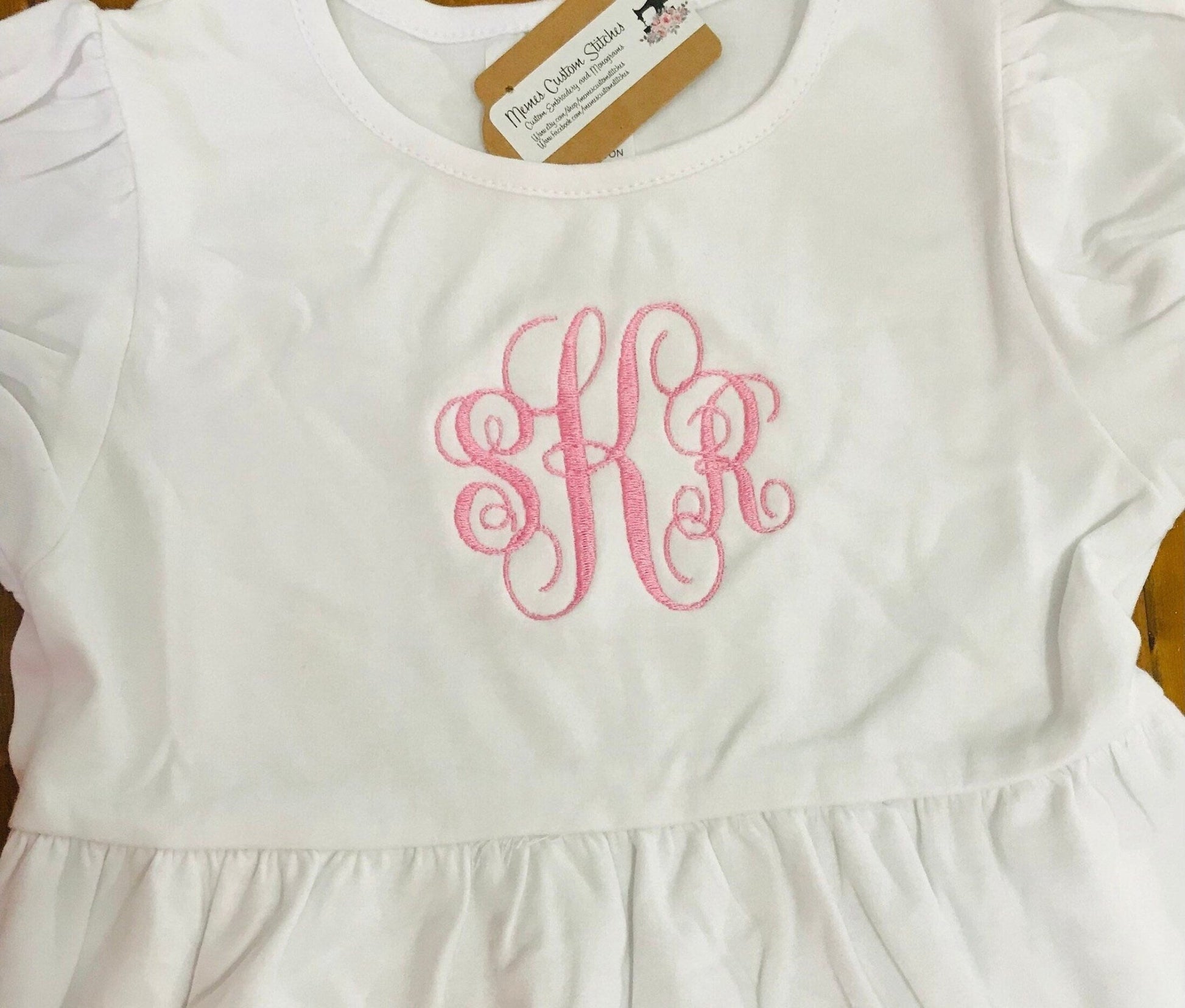 Monogram Name Baby Toddler Girls Smocked Ruffle Cotton Empire School Dress - Memes Custom Stitches LLC