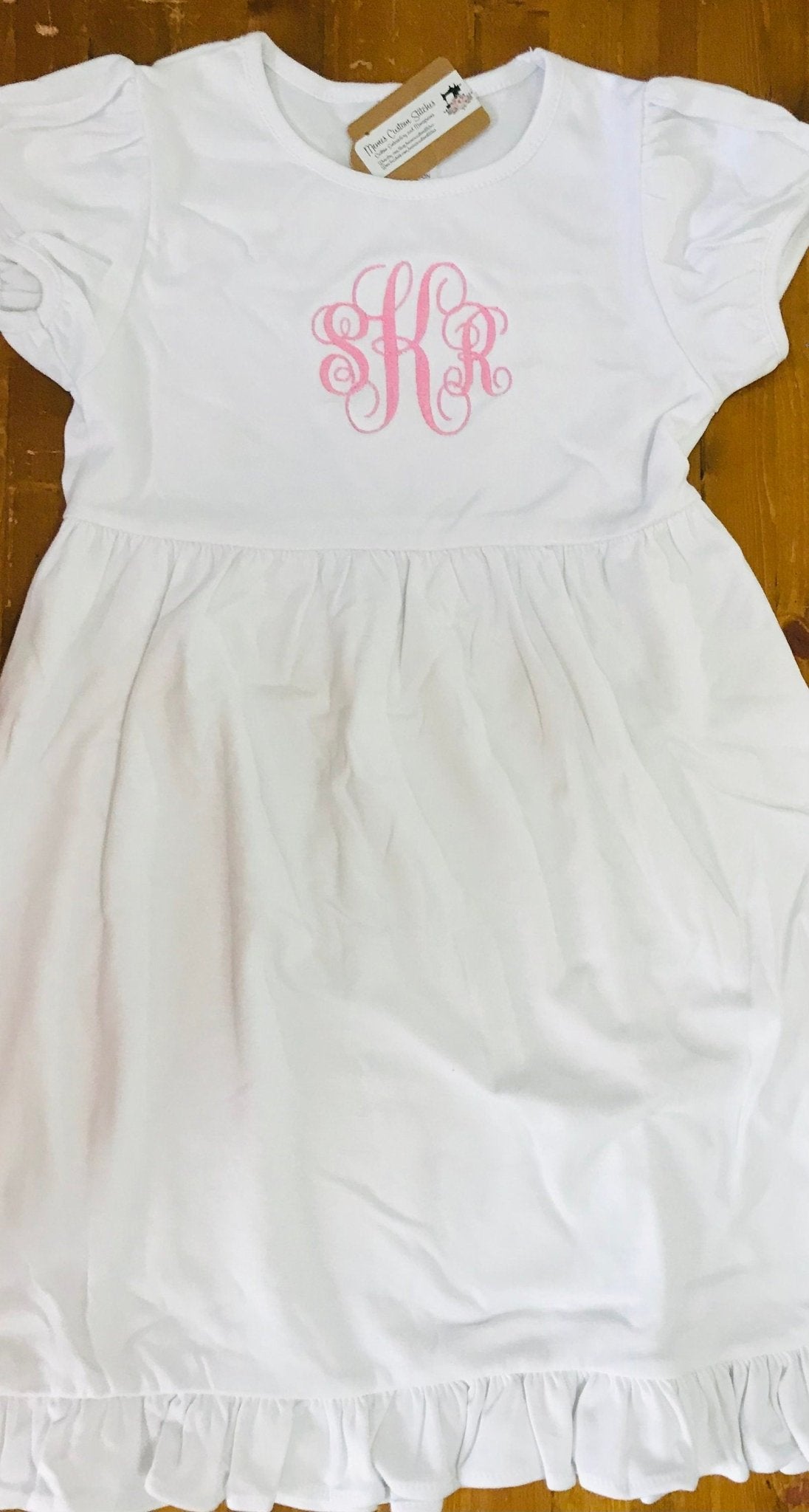 Monogram Name Girls Ruffle Smocked Cotton Empire Dress, School Outfit - Memes Custom Stitches LLC