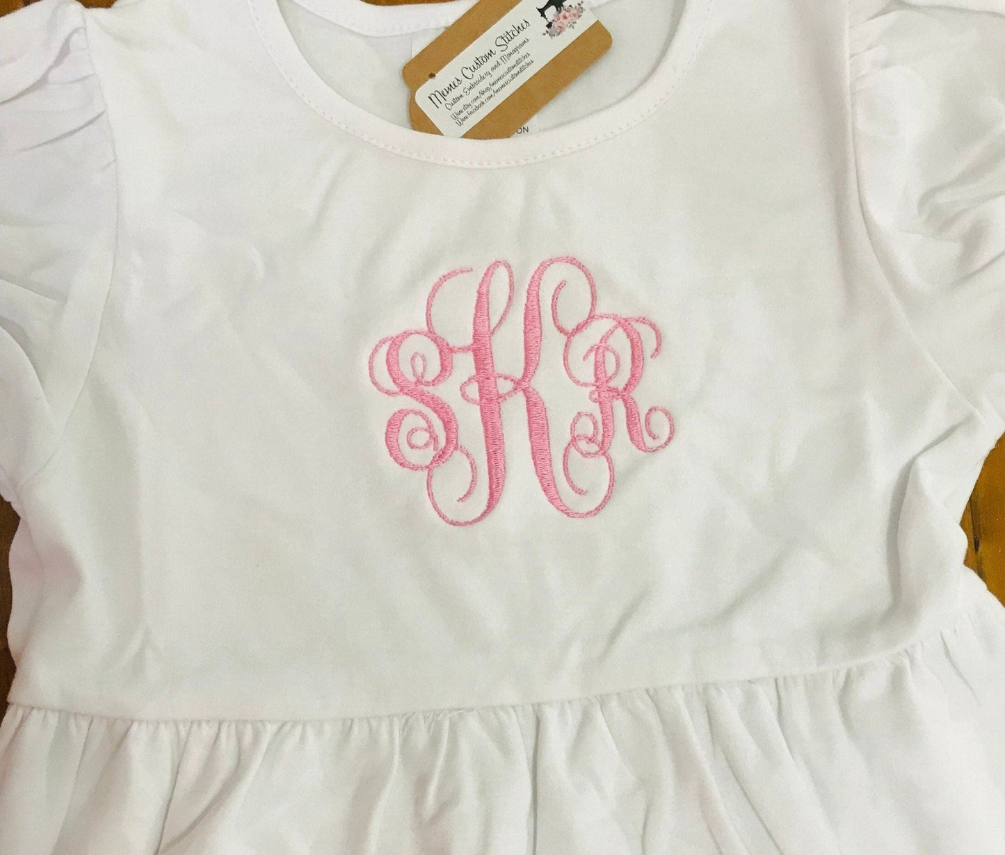 Monogram Name Girls Ruffle Smocked Cotton Empire Dress, School Outfit - Memes Custom Stitches LLC