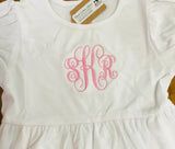 Monogram Name Girls Ruffle Smocked Cotton Empire Dress, School Outfit - Memes Custom Stitches LLC