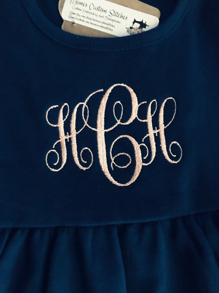 Monogram Name Girls Ruffle Smocked Cotton Empire Dress, School Outfit - Memes Custom Stitches LLC