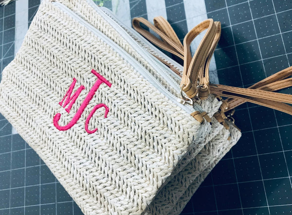 Monogram Small Straw Summer Wristlet Clutch Purse Wallet Gift - Memes Custom Stitches LLC