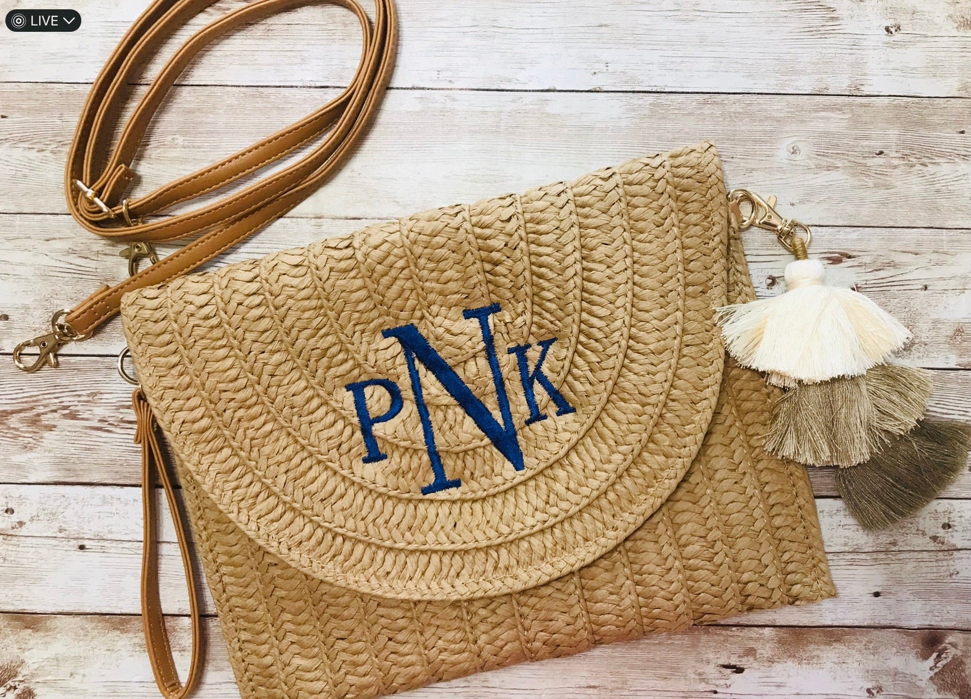 Monogram Summer Beach Straw Crossbody Wristlet Purse Gift