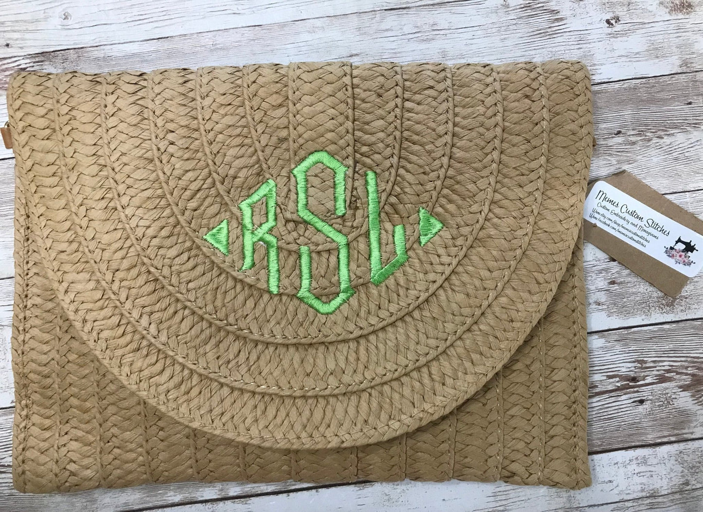 Monogram Summer Beach Straw Crossbody Wristlet Purse Gift - Memes Custom Stitches LLC