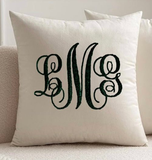 Monogram Velvet Throw Pillow Cover:Pom Pom Accent - Memes Custom Stitches LLC