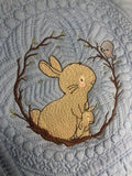 Mother and Baby Rabbit Twig Wreath Baby Quilt Blanket ,Baby Shower Gift, Nursery Decor - Memes Custom Stitches LLC