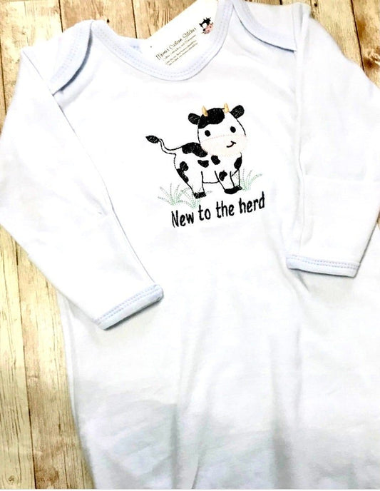 New to the Herd Cow Baby Infant Sleep Gown, Baby Shower Gifts, New Mom Newborn Gift - Memes Custom Stitches LLC