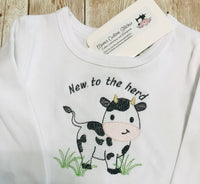 New to the Herd Cow Newborn Baby Infant Unisex Bodysuit Onesie, New Mom Baby Shower Gift - Memes Custom Stitches LLC