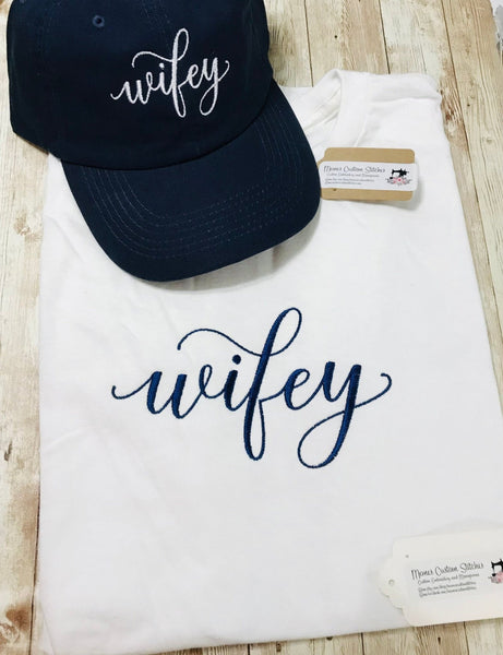 New Wifey Trendy Casual Unisex Cotton TShirt Hat Set , New Bride Wedding Gifts - Memes Custom Stitches LLC