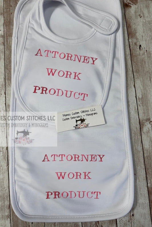 Newborn Attorney Embroidered Unisex Bib Burp Cloth Gift Set - Memes Custom Stitches LLC