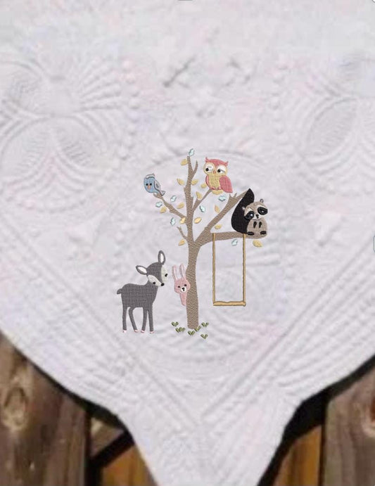 Newborn Baby Animals Tree Swing Unisex Quilt Blanket Shower Gift - Memes Custom Stitches LLC