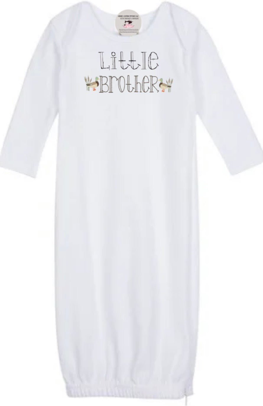 Newborn Boy Little Brother Mallard Duck Gown Blanket Bib Burp Cloth Gift Set - Memes Custom Stitches LLC