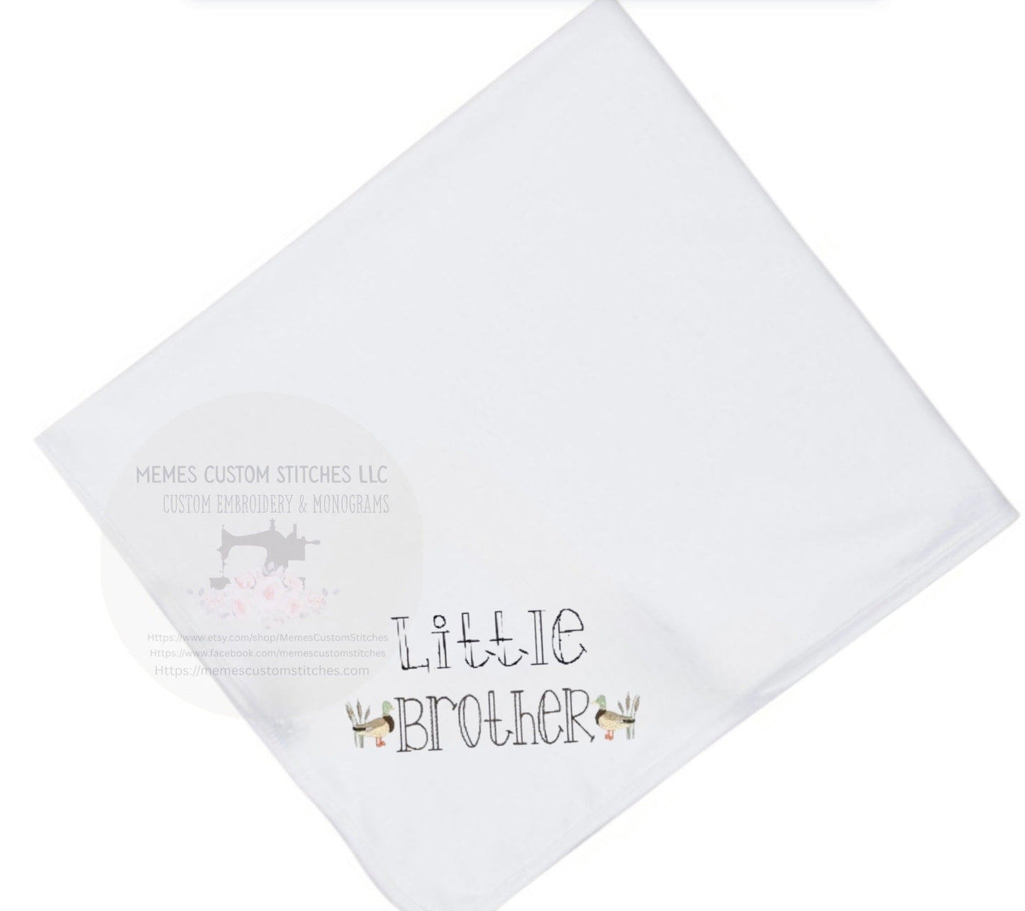 Newborn Boy Little Brother Mallard Duck Gown Blanket Bib Burp Cloth Gift Set - Memes Custom Stitches LLC