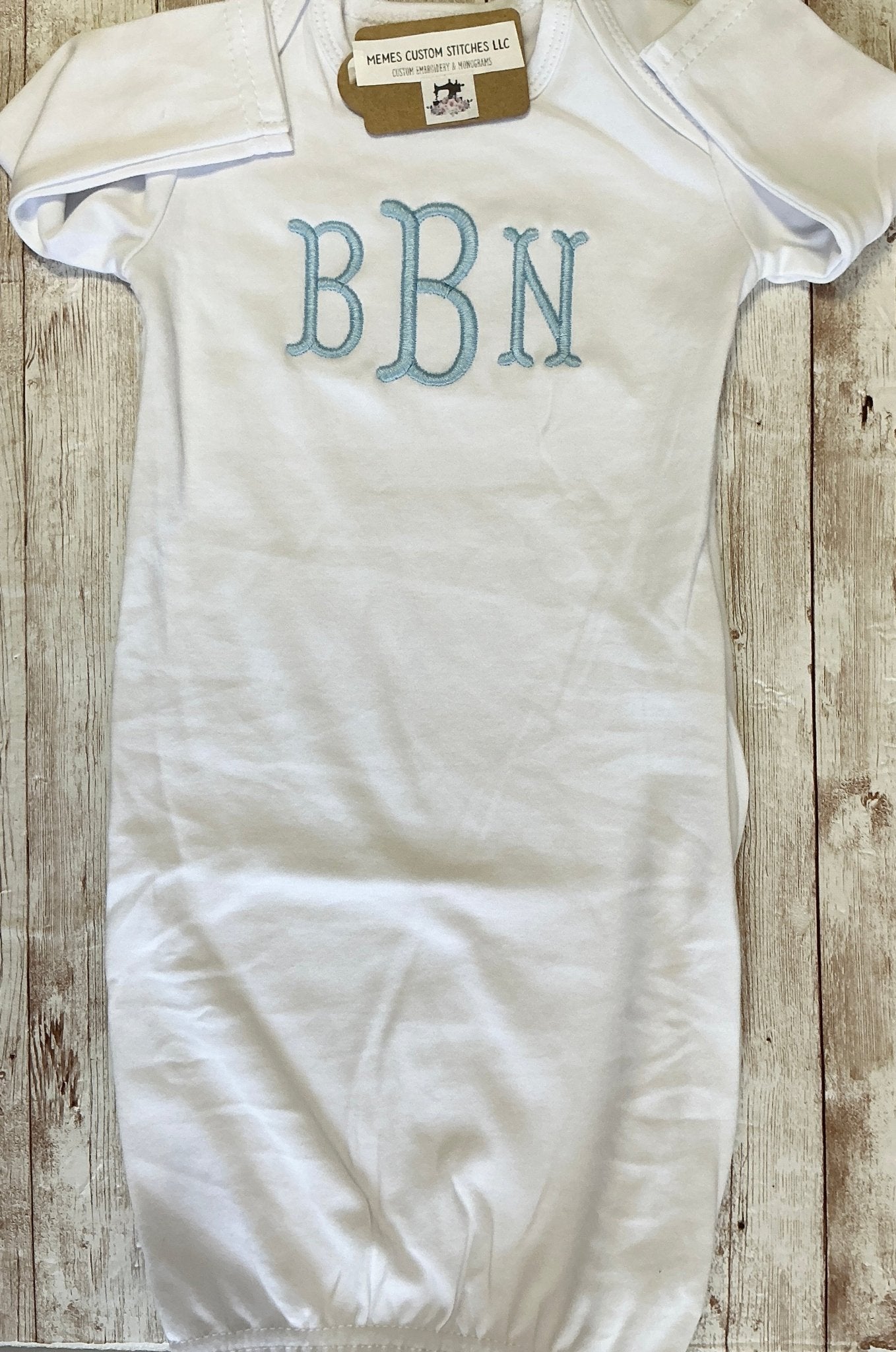 Newborn Boy Monogram Boy Sleep Gown Cap Blanket Set Gift - Memes Custom Stitches LLC