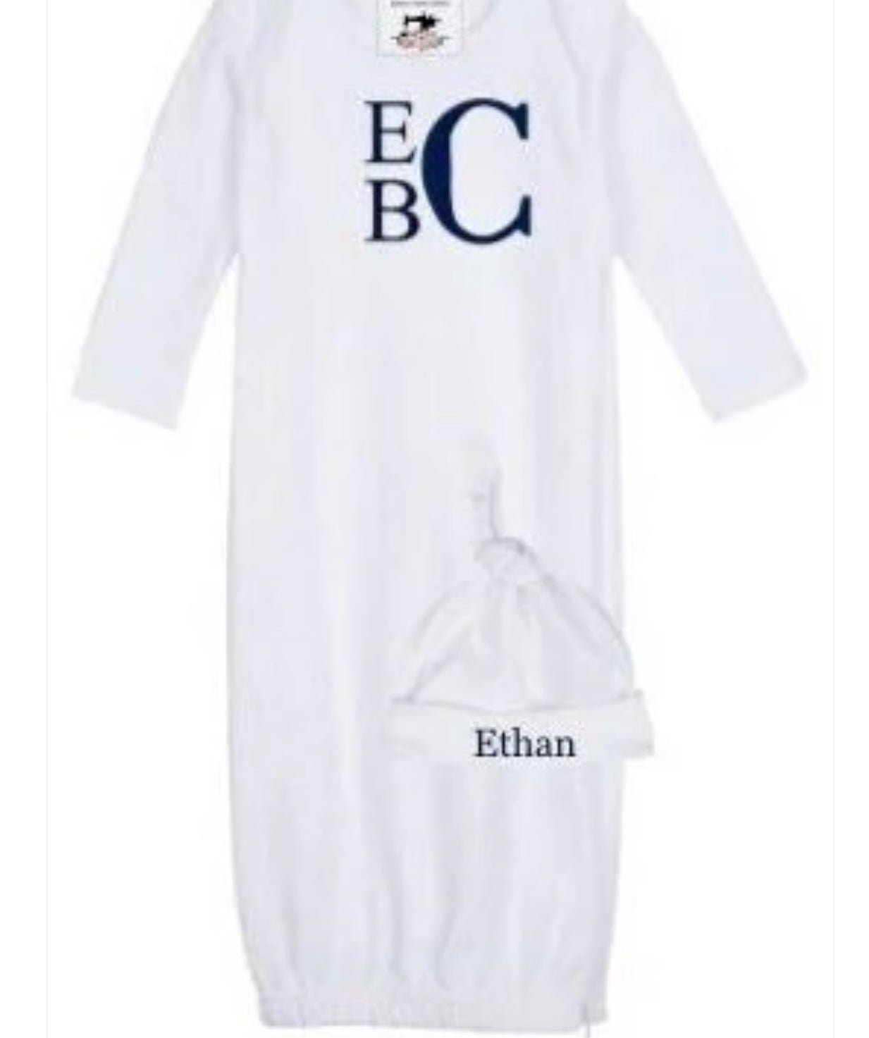 Newborn Boy Monogram Boy Sleep Gown Cap Blanket Set Gift - Memes Custom Stitches LLC