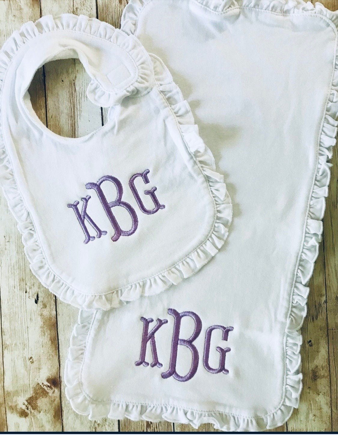 Newborn Coming Home Hospital Ruffle Gown Outfit Set, Baby Girl Personalized Monogram Name Bib Burbcloth Gown - Memes Custom Stitches LLC