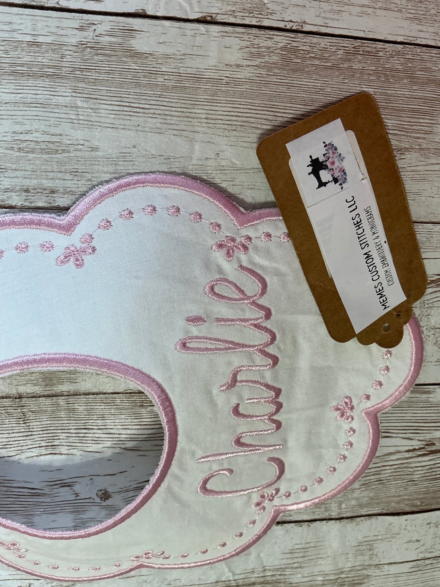 Newborn Girl Personalized Handmade Heirloom Baby Bib - Memes Custom Stitches LLC
