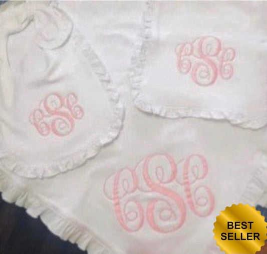 Newborn Home Coming Monogram Ruffled Set, New Mom Baby Girl Shower Gift - Memes Custom Stitches LLC