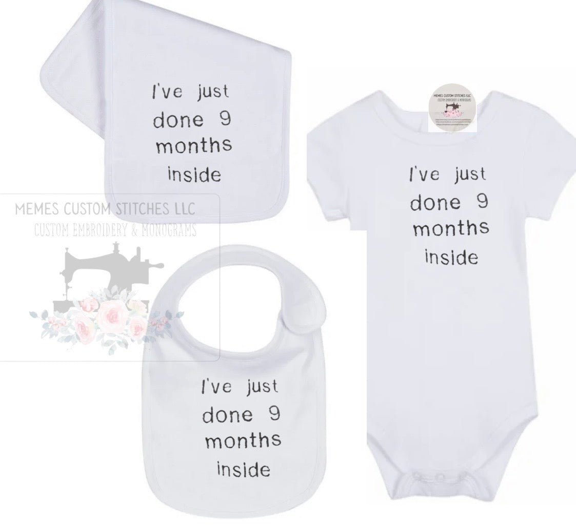 Newborn Nine Inside Unisex Bib Burp Cloth Bodysuit Gift Set - Memes Custom Stitches LLC