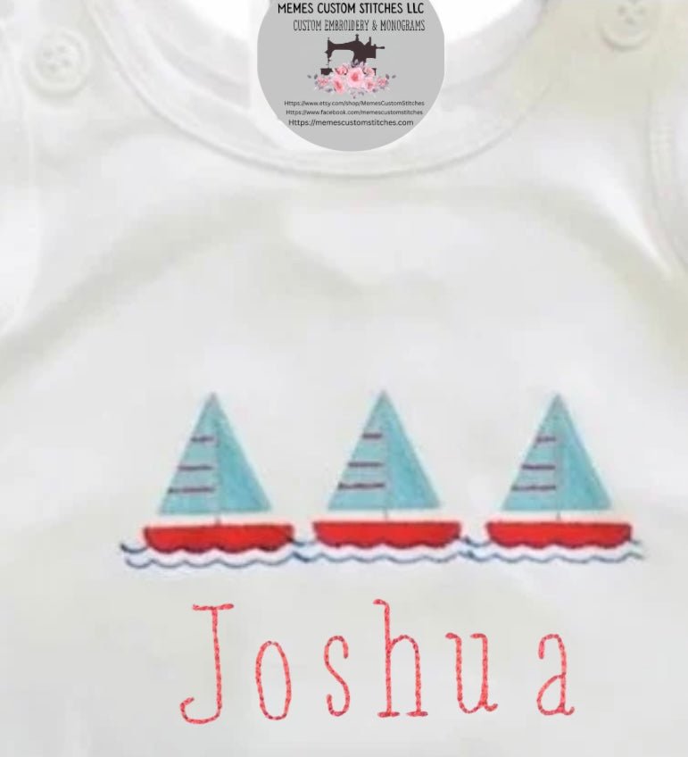 Personalized Baby Boy Name Sailboat Romper Sunsuit , Baby Vacation Clothes - Memes Custom Stitches LLC