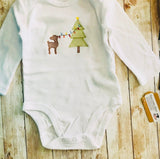 Personalized Baby Christmas Tree Deer Unisex Onesie Bodysuit Gift - Memes Custom Stitches LLC