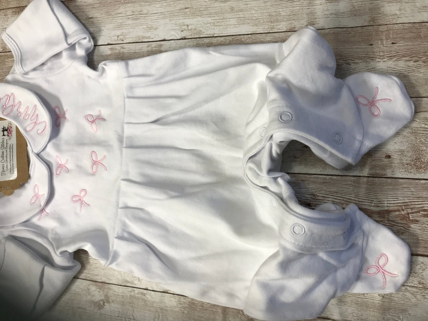 Personalized Baby Girl Coquette Pink Bow Collared Footie Sleeper - Memes Custom Stitches LLC