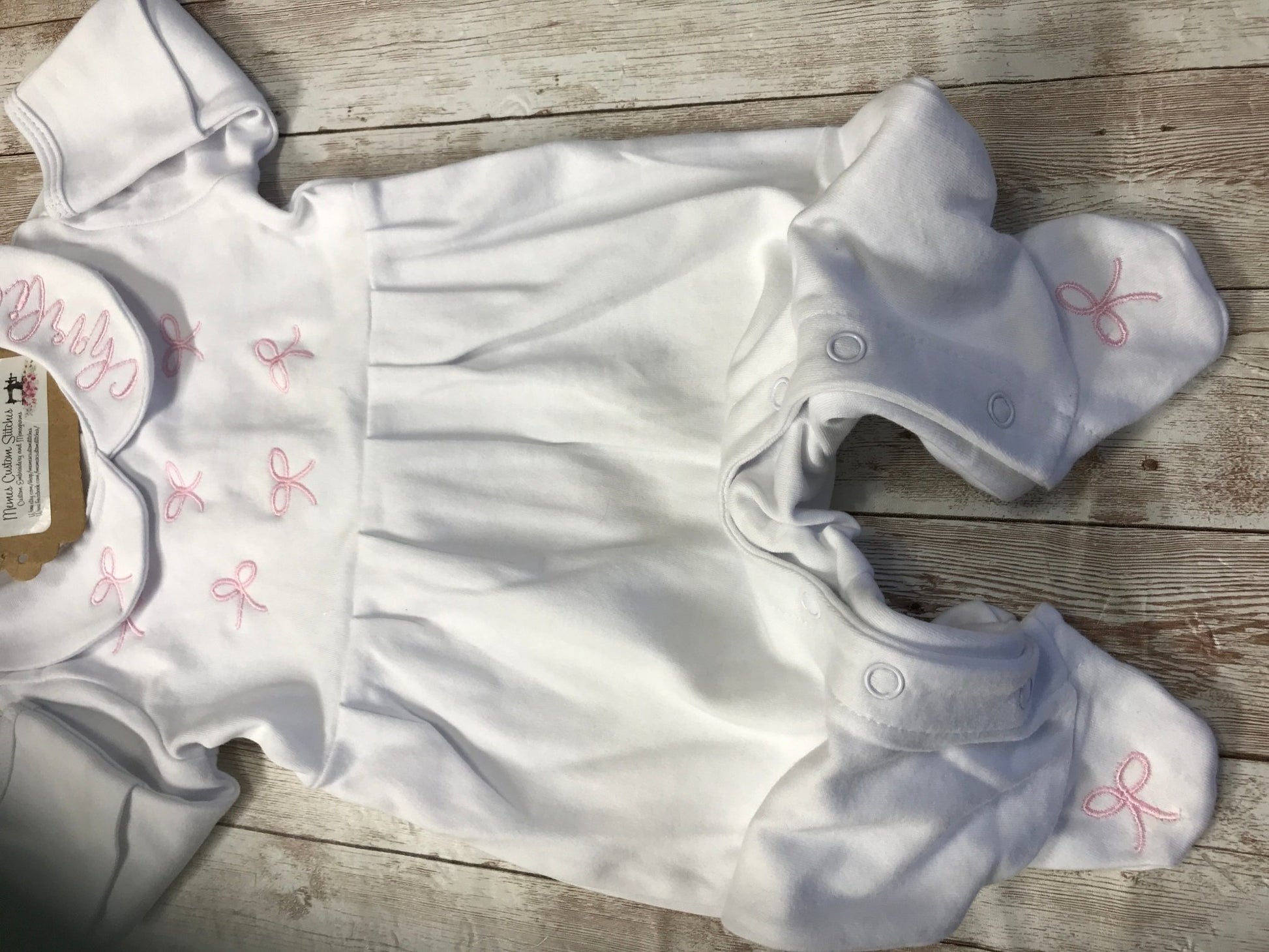 Personalized Baby Girl Coquette Pink Bow Collared Footie Sleeper - Memes Custom Stitches LLC