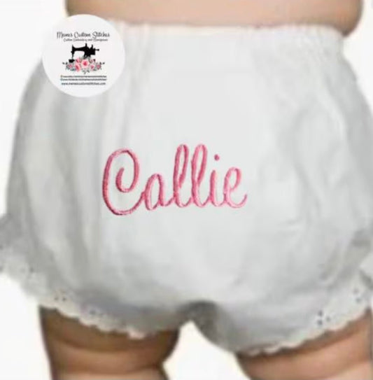 Personalized Baby Girl Name Monogram Lace Ruffle Diaper Cover Bloomers Gift - Memes Custom Stitches LLC