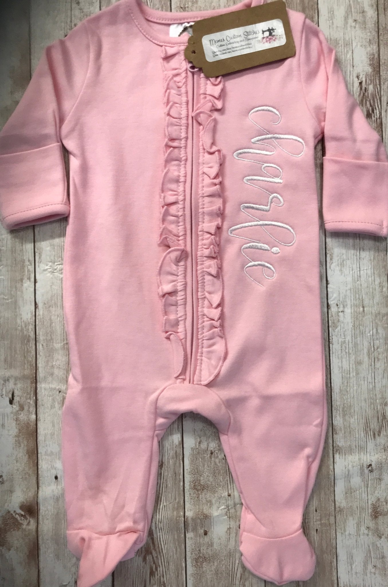 Personalized Baby Girl Newborn Ruffle Footie Sleeper Gift - Memes Custom Stitches LLC