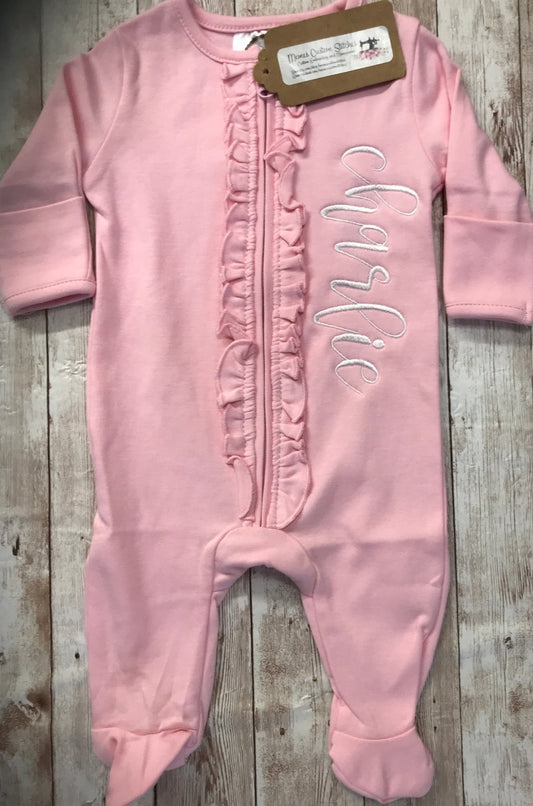 Personalized Baby Girl Newborn Ruffle Footie Sleeper Gift - Memes Custom Stitches LLC