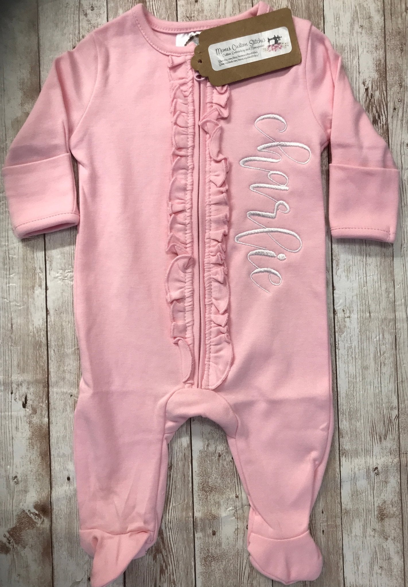 Personalized Baby Girl Newborn Ruffle Footie Sleeper Gift - Memes Custom Stitches LLC