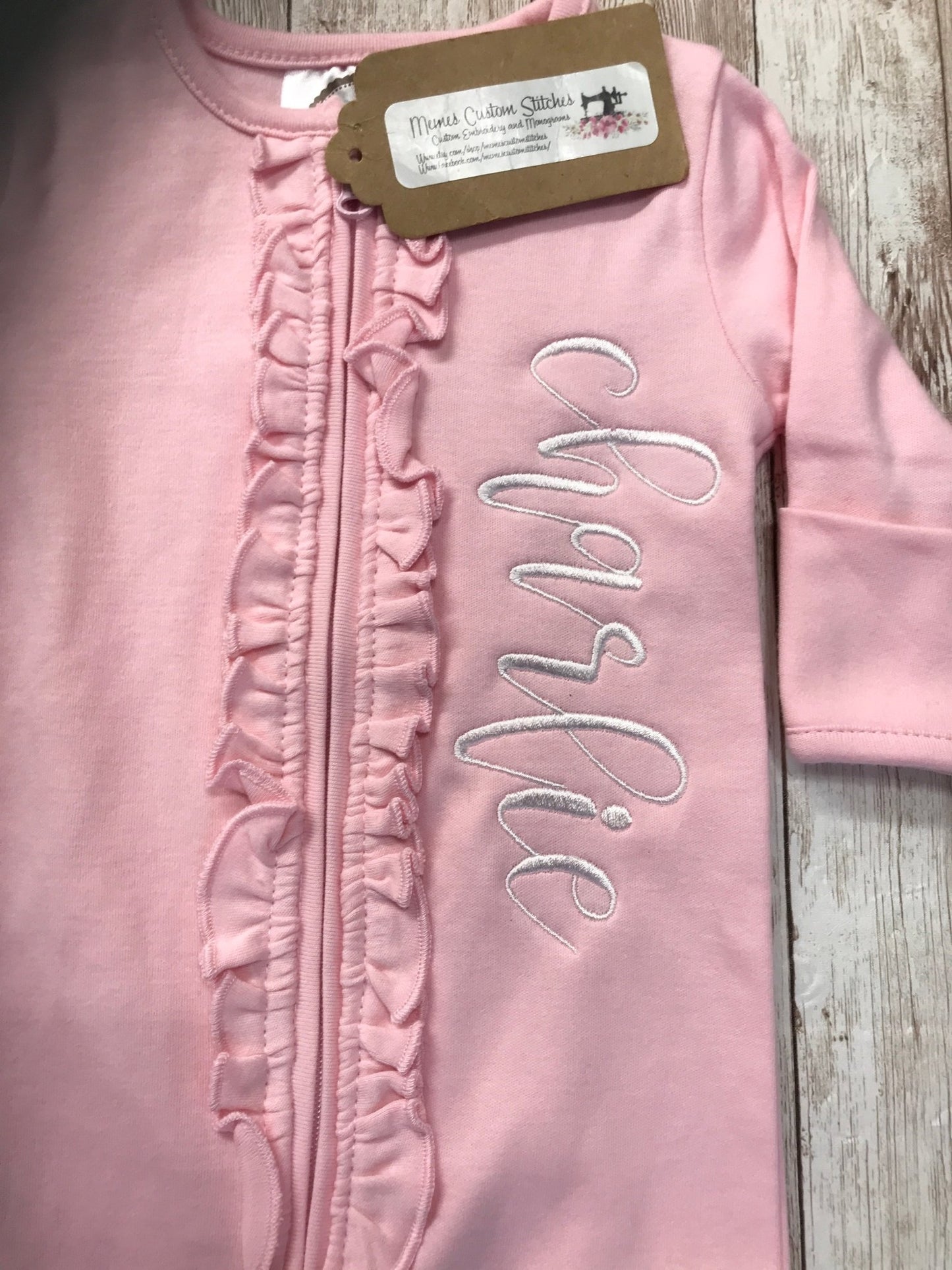 Personalized Baby Girl Newborn Ruffle Footie Sleeper Gift - Memes Custom Stitches LLC