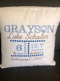 Personalized Birth Announcement Handmade Pillow Cover,Newborn New Parent Gift - Memes Custom Stitches LLC