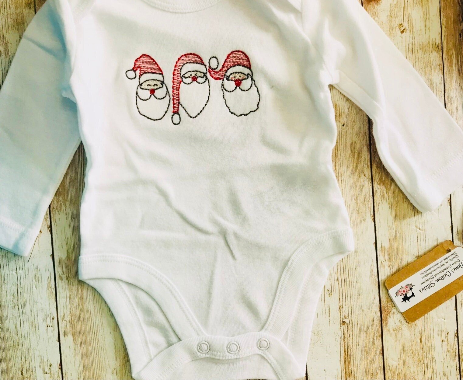 Personalized Christmas Trio Santa Unisex Baby Onesie Bodysuit Gift - Memes Custom Stitches LLC