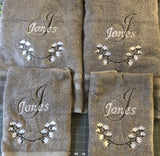 Personalized Cotton Ball Wreath Initial/Name Towel Sets - Memes Custom Stitches LLC