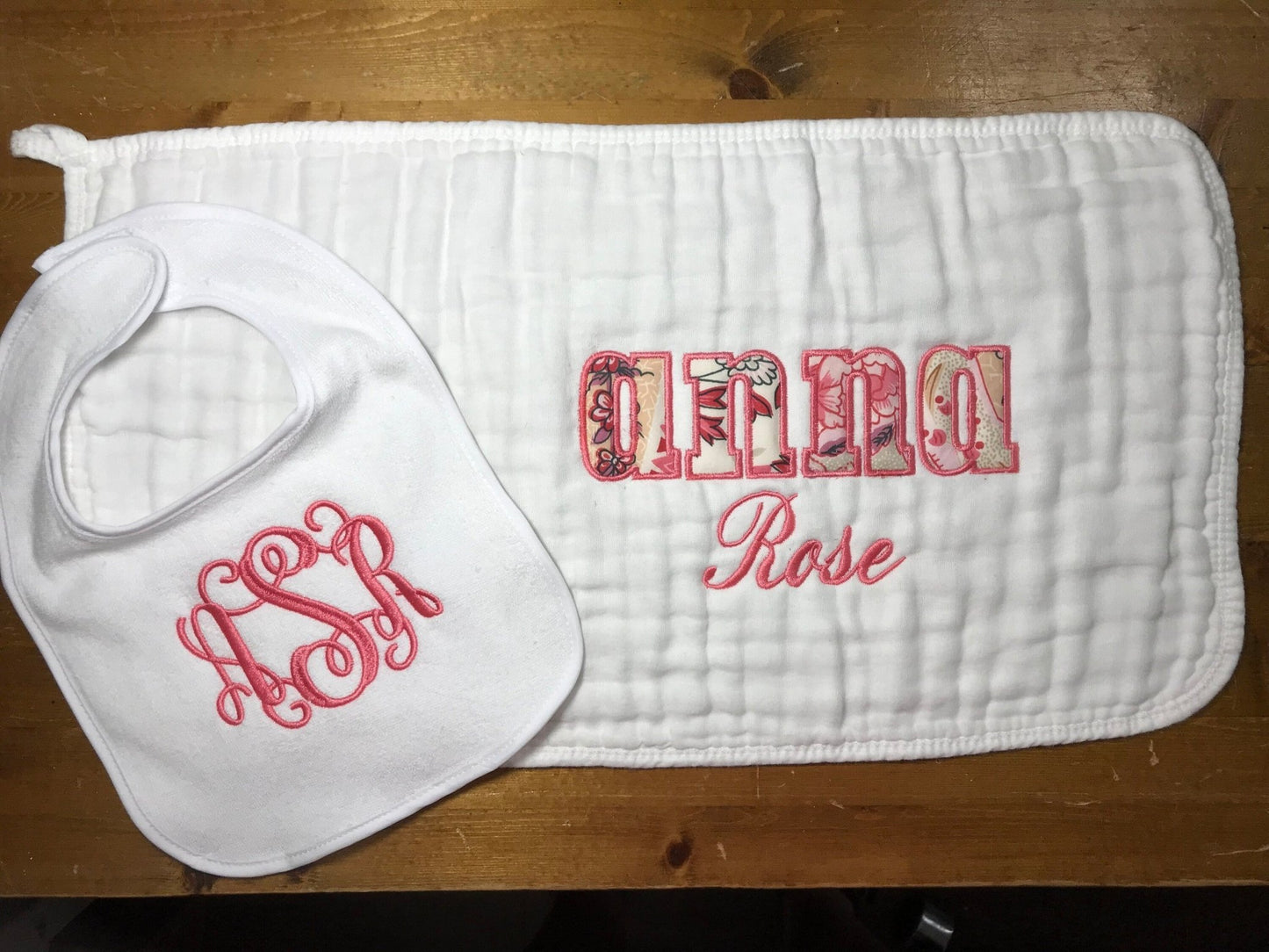 Personalized Custom Name Monogram Baby Bib Burp Cloth Set,Baby Shower Gifts, Custom Baby Gifts - Memes Custom Stitches LLC