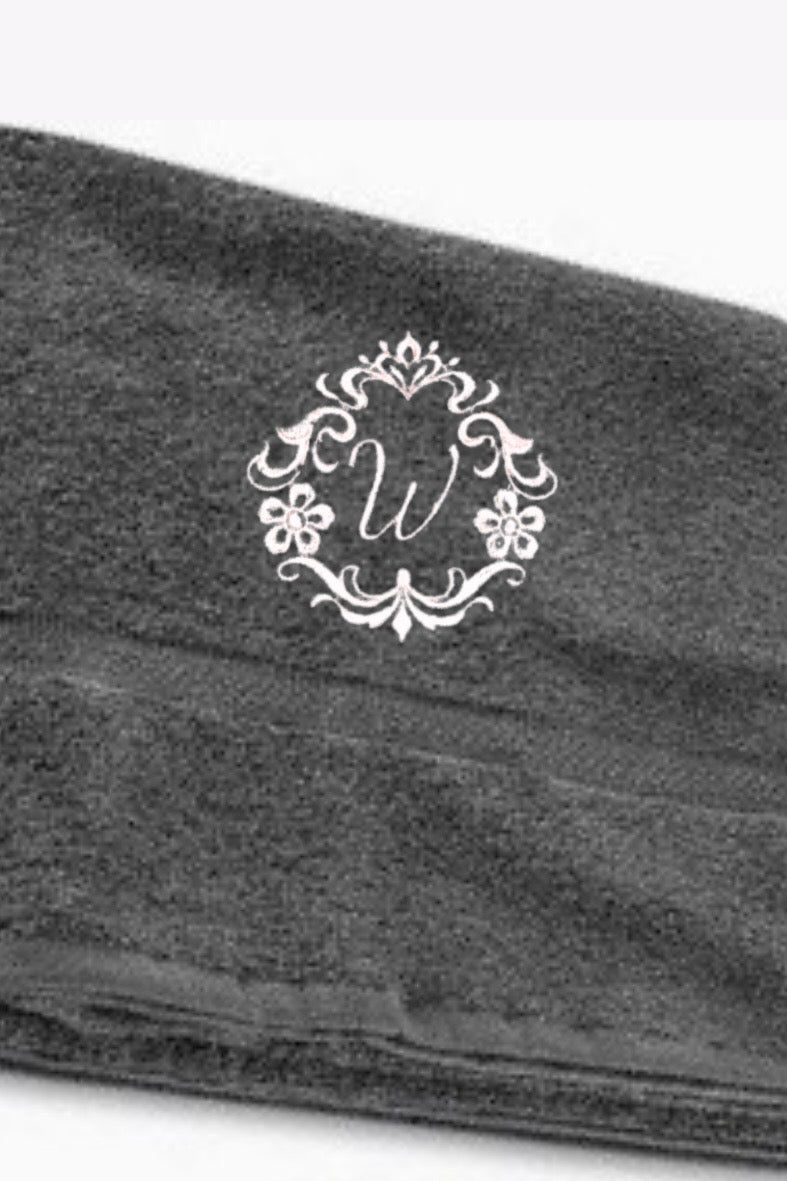 Personalized Damask Wreath Initial Bathroom Towel Set Gift - Memes Custom Stitches LLC