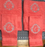 Personalized Damask Wreath Initial Bathroom Towel Set, Wedding Gift - Memes Custom Stitches LLC