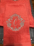 Personalized Damask Wreath Initial Bathroom Towel Set, Wedding Gift - Memes Custom Stitches LLC