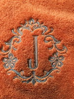 Personalized Damask Wreath Initial Bathroom Towel Set, Wedding Gift - Memes Custom Stitches LLC