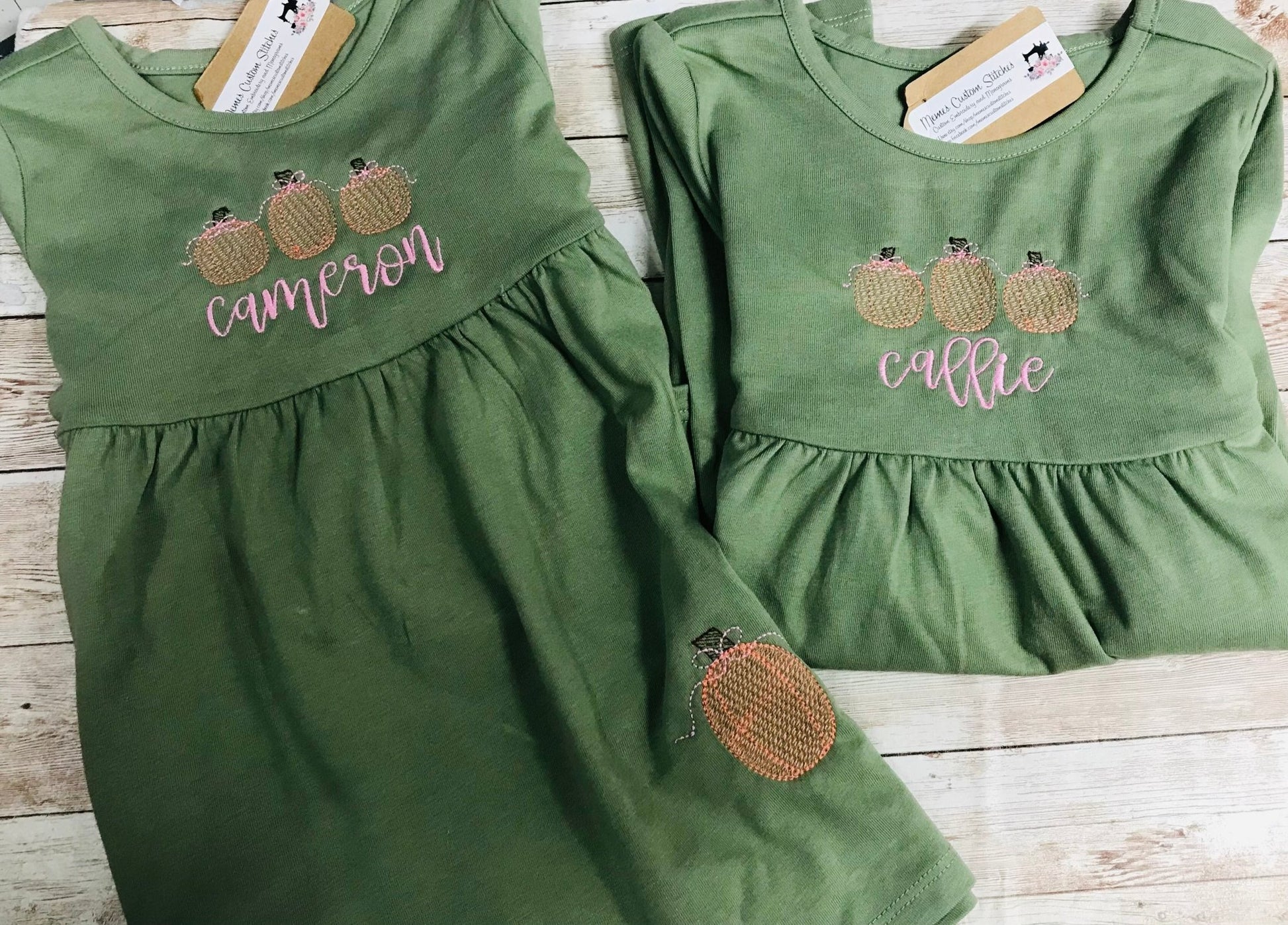 Personalized Fall Pumpkin Baby Girl Toddler Cotton Long Sleeve Empire Dress - Memes Custom Stitches LLC