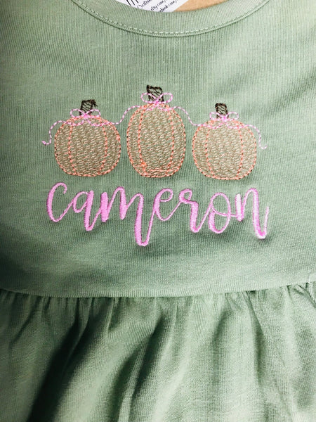 Personalized Fall Pumpkin Baby Girl Toddler Cotton Long Sleeve Empire Dress - Memes Custom Stitches LLC